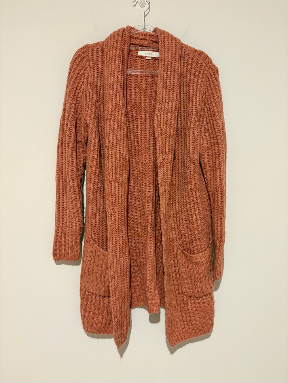 LOFT wool silk Open-Front Shawl Collar Cardigan Rust orange‎ medium